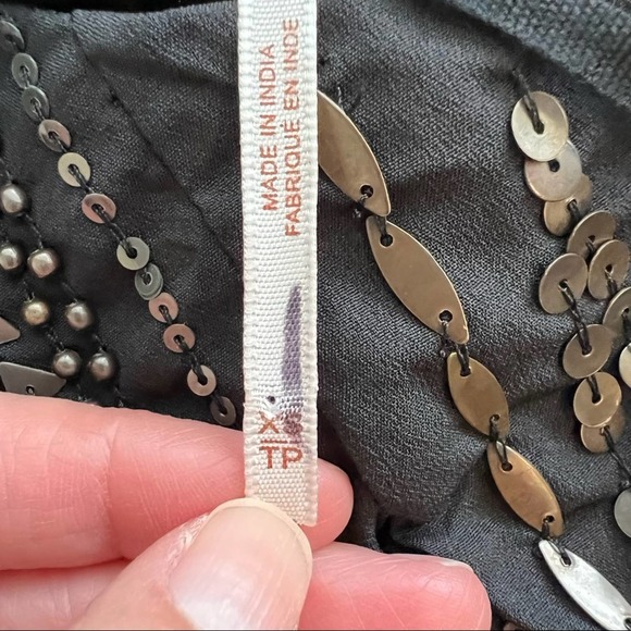 Free People Metallic Jewel Embellished Mini Slip Dress Black XS Festival Gala - Picture 9 of 10